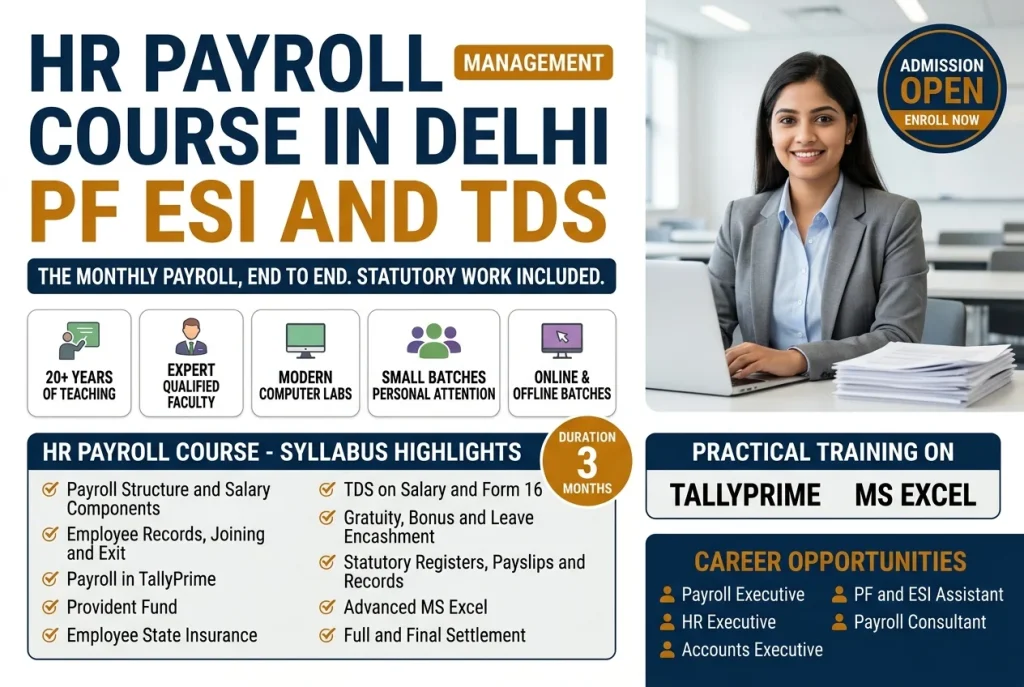 HR and Payroll Management Course in Laxmi Nagar, Delhi summary: syllabus, duration, batch timings and the roles it leads to